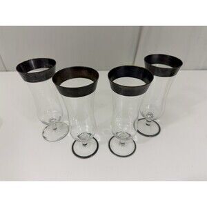 Vintage Parfait Champagne Flutes 4 Glasses Gold/Silver Rim Classic MCM Style